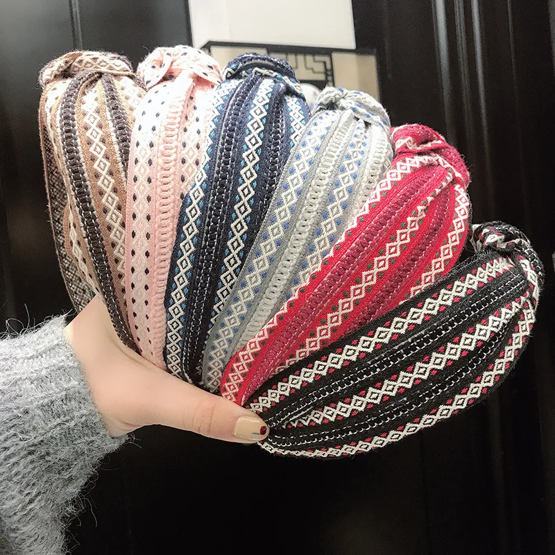 

Vintage Ethnic Style Wide Side Hair Bands Headwear For Women Wide Side Headband Hair Accessories Fabric Knotting Hair Hoop 2021