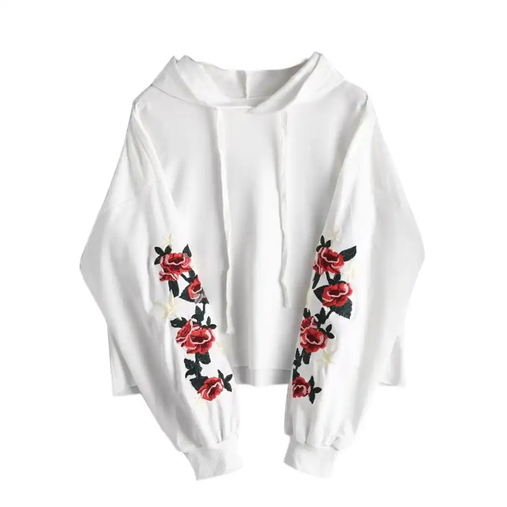 rose print drawstring hoodie