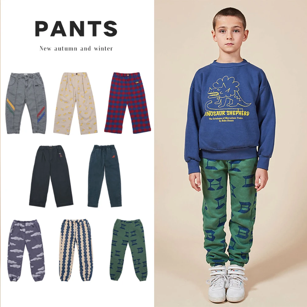 

2020 AW New Bobo Kids Pants 1-10 Years Winter For Girls Boys Baby Clothes Toddler Plaid 6 Years Boy Girl Sports Pants