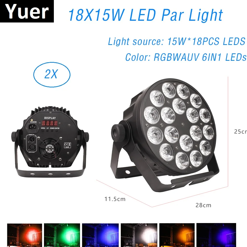 

LED Flat Par Can 18X15W RGBWA-UV 6IN1 Lighting Strobe DMX Controller For Disco DJ Music Party Club Dance Floor Bar LED Par Light
