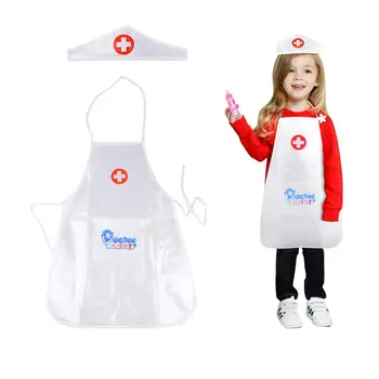 

Children's Role Play Costume Doctor's Overall White Gown Nurse Uniform Hook&loop Nurse Cap Costume For Halloween In Stock