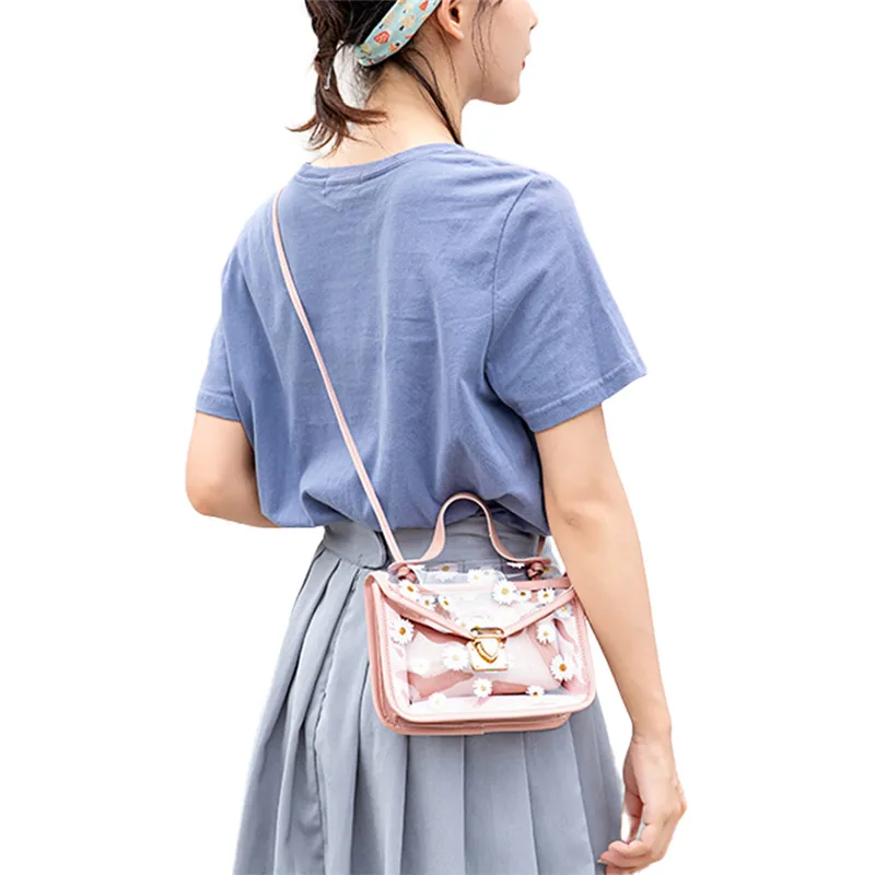 Модная женская прозрачная сумка в виде ромашки на плечо цветной ремешок цепочке