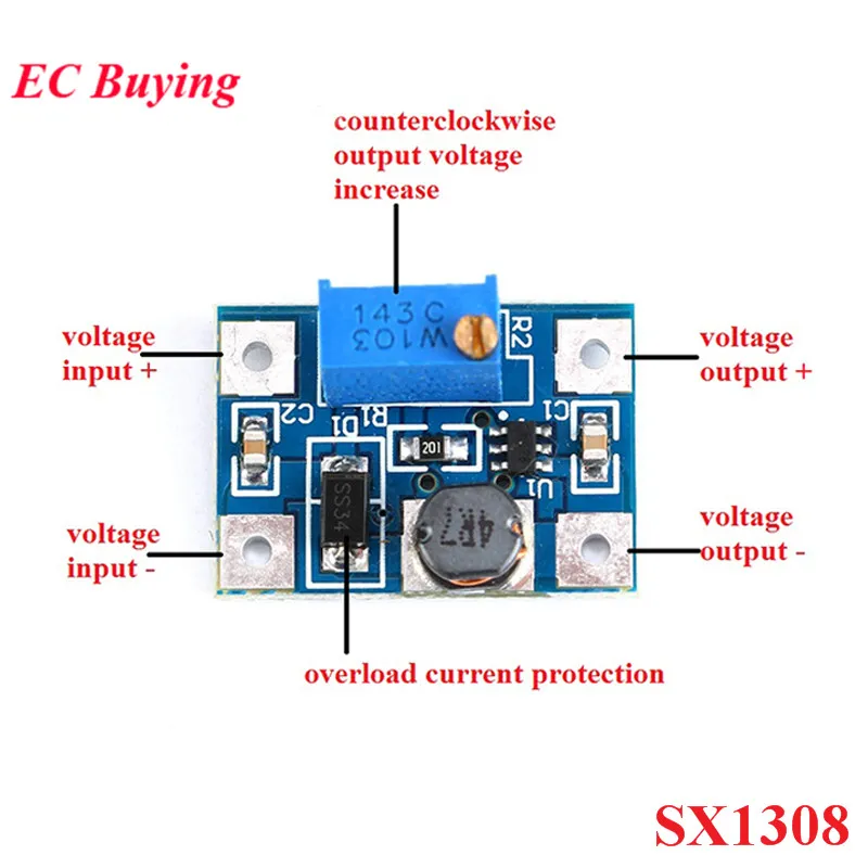 FarBoat 5Pcs SX1308 Voltage Regulator 2A DC-DC 2-24V 2-28V Volt Converter Step Up Boost Power Supply Module