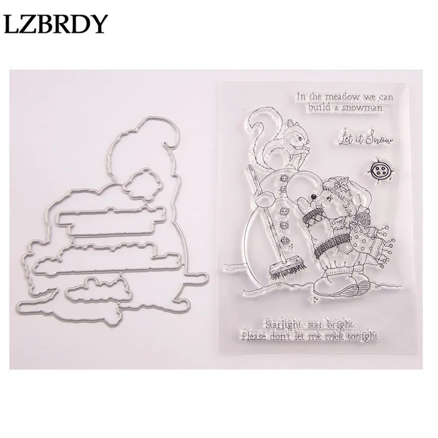 Милые белки делая Снеговик кнопки благословение слова штампы и набор для