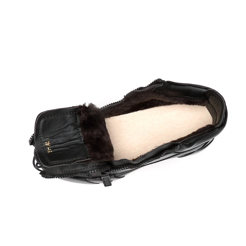 Зимняя Теплая мужская Молодежная Повседневная обувь; модная мужская обувь со скрытым каблуком и двойной молнией; мужские кожаные кроссовки с мехом внутри черного цвета; большой размер 46