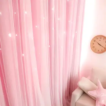 

4 Color Star Blackout Curtain Double-Layer Hollow Out Window Curtain Drape With Regular Grommets For Bedroom Living Room 1x2m A4