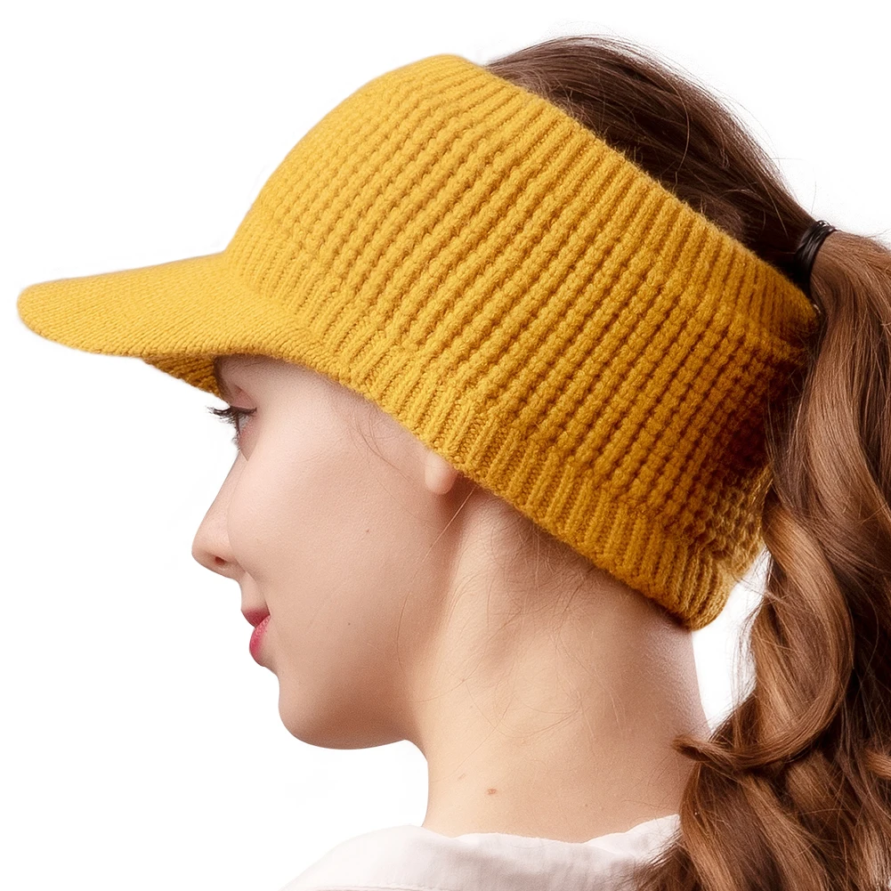 FURTALK Ponytail Beanie Hat Women Winter Knitted Hat High Messy Bun Hats for Female Fleece Cap Winter Black Cap Sportswear