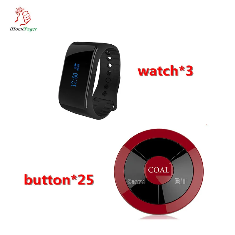 

High Quality Wireless Call Button System With Watch Receiver Restaurant Ordering System Cafe Dessert Auto 4S Shop Hospital