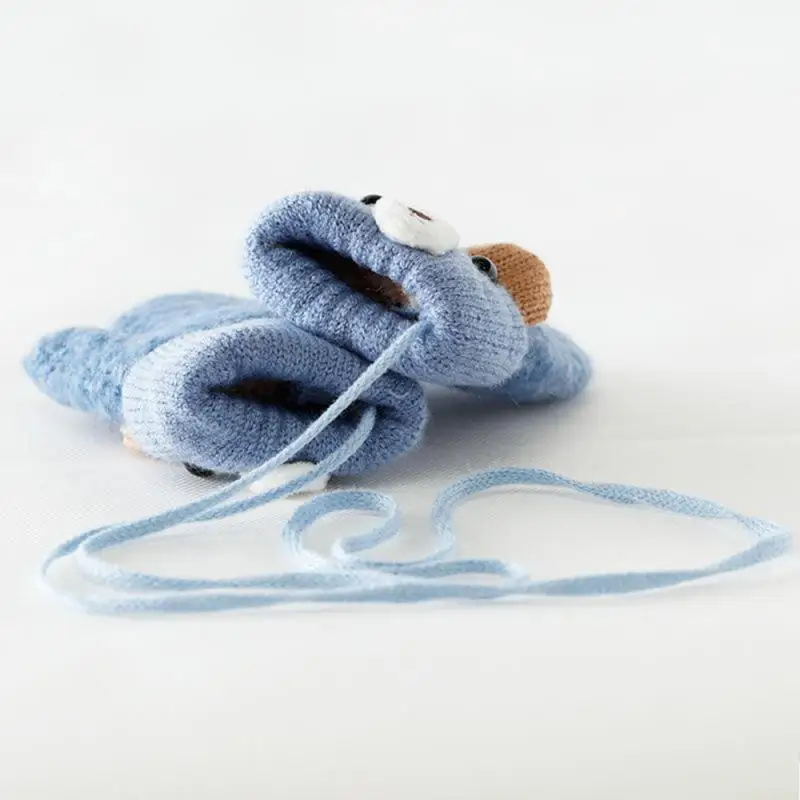 Baby Gloves 0-4 Years Old Cartoon Winter Warm Stretch Knit Mittens Imitation Wool Children's Hanging Neck Gloves Xtmas Gifts