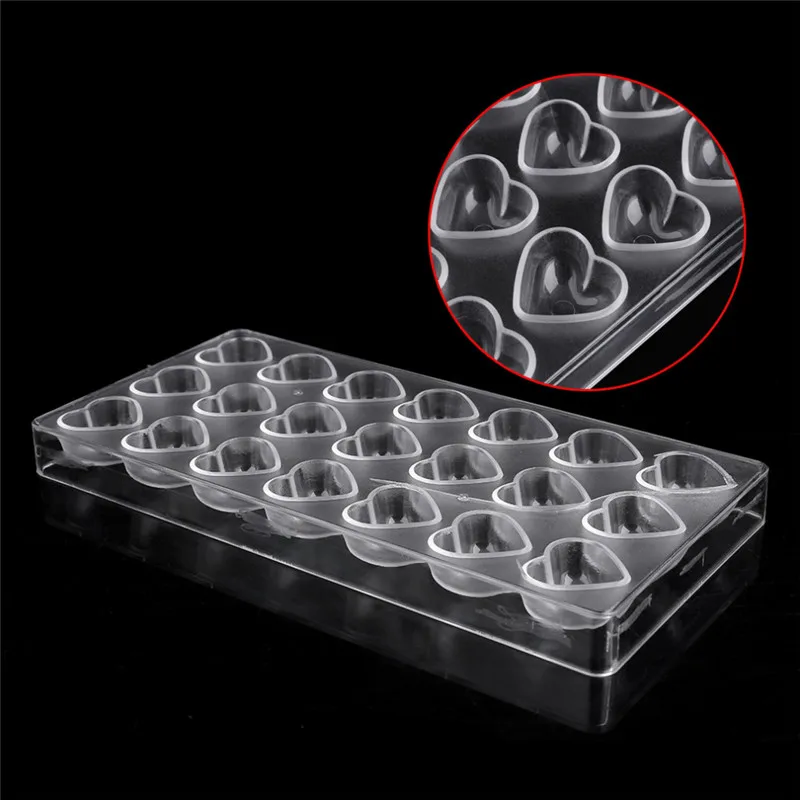 3D Chocolate Heart Candy Bar Molds Forms Polycarbonate Plastic Tray Cake Baking Pastry Bakery Baker Tools for Chocolate Mould