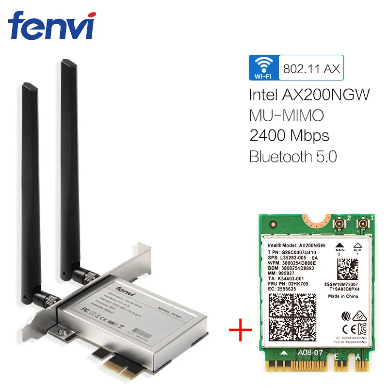 Настольный беспроводной Wifi PCI-E адаптер для Intel AX200 NGFF M.2 Wi-Fi двухдиапазонный 2400 Мбит/с Bluetooth 5,0 карта 802.11ac/ax Windows 10 - Цвет: FV102 With AX200