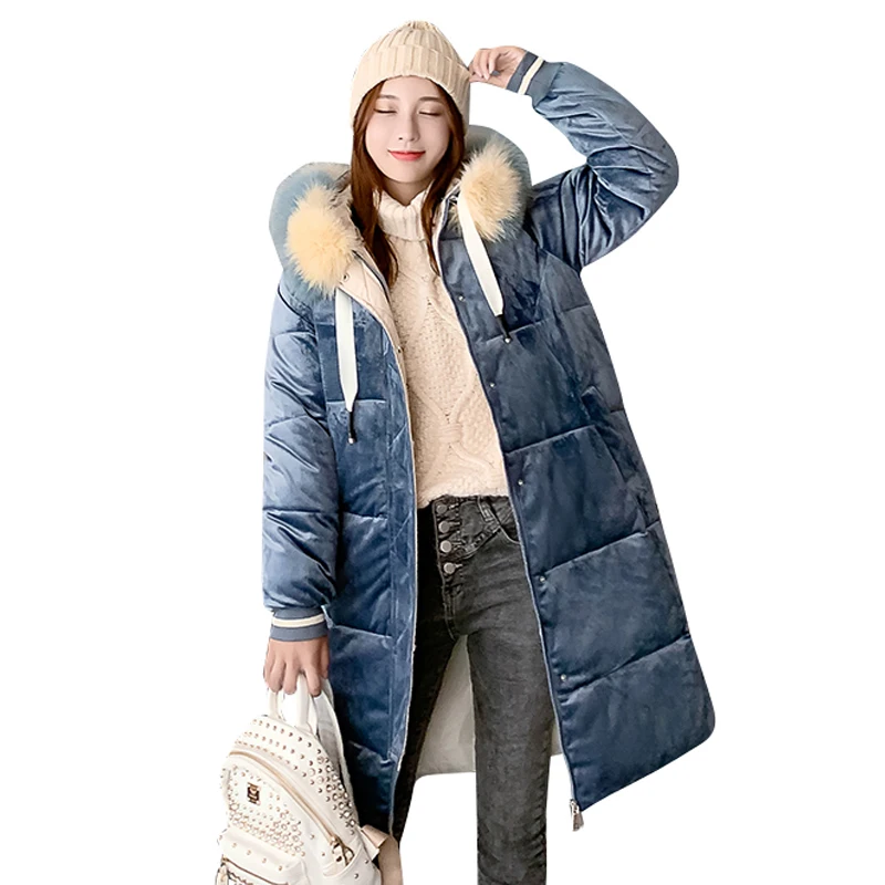 Женская длинная куртка большого размера с капюшоном парка меховым воротником