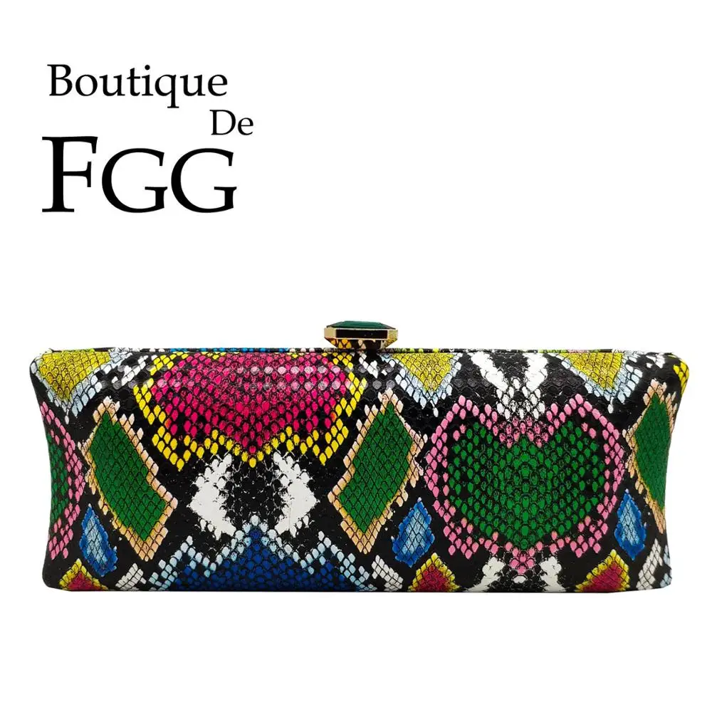 Разноцветные женские вечерние сумки Boutique De FGG из змеиной кожи питона клатчи