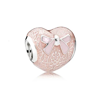 

100% 925 silver sterling 1:1 authentic 792044 enmx pink bow*pink heart ribbon*soft soft pink female bracelet jewelry