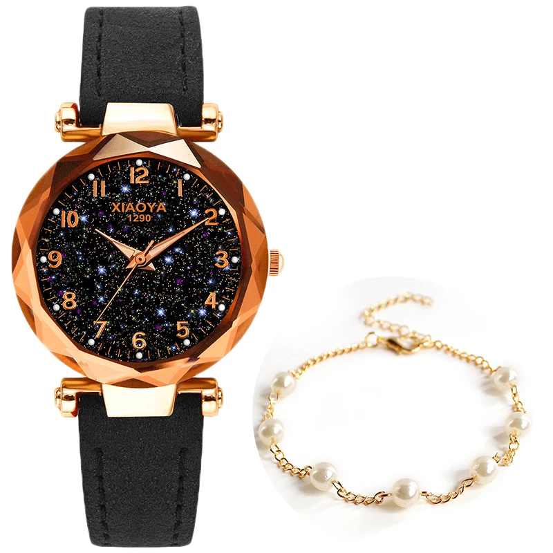 Изысканные роскошные женские часы модное платье женские часы Звездное небо циферблат кожаный ремешок кварцевые наручные часы женские часы женски