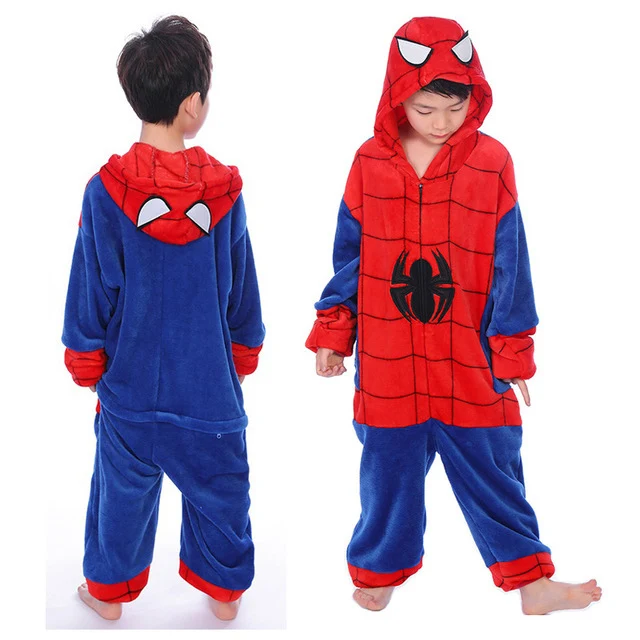 Kigurumi/Пижама с единорогом для мальчиков и девочек; фланелевая детская пижама в стиле Стич; комплект одежды для сна с животными; зимние комбинезоны; цельная Пижама - Цвет: spiderman