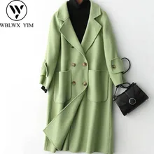 Высококачественное женское длинное пальто, модное двубортное пальто из смешанной шерсти, повседневное шерстяное пальто, женское теплое пальто, зимнее пальто