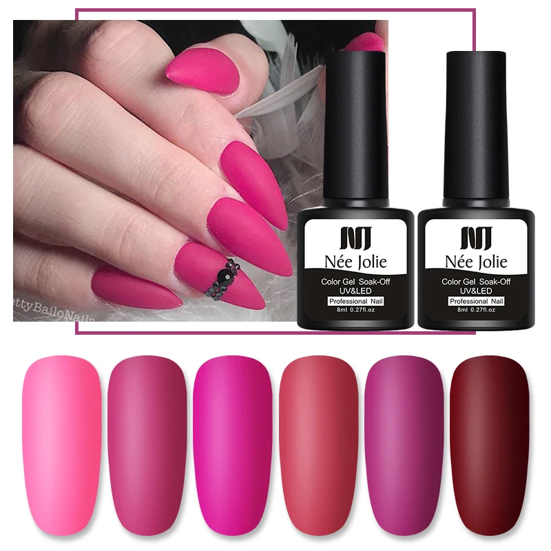 

NEE JOLIE 8ml Matte Color Gel Polish UV Gel Varnish Soak Off Polish Long Lasting Nail Art Gel Matte Top Coat Manicures