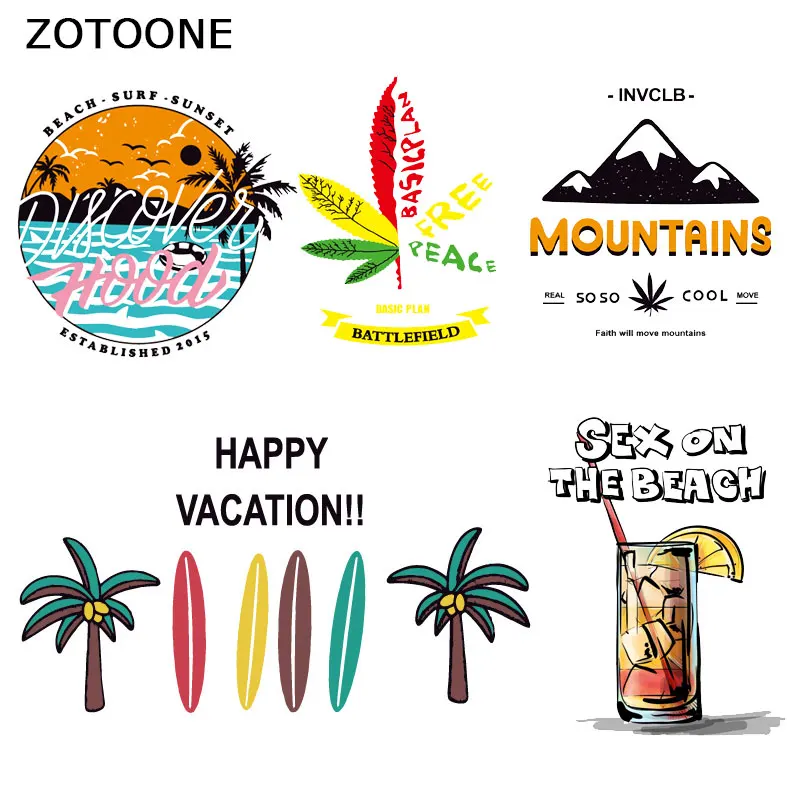 

ZOTOONE Summer style Patches Iron on Patch for Clothes landscape Sticker for Kids Heat Transfers Applications DIY Appliques G