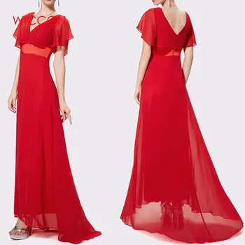 

2020 Spring And Summer Chiffon Dress High Waist Large Swing Dress Flying Flying Sleeves V-neck Long Short-sleeved Zipper