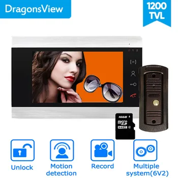 

Dragonsview 7 Inch Video Door Phone System Home Intercom Unlock Record HD Doorbell With Camera Motion Detection Unlock 16GB