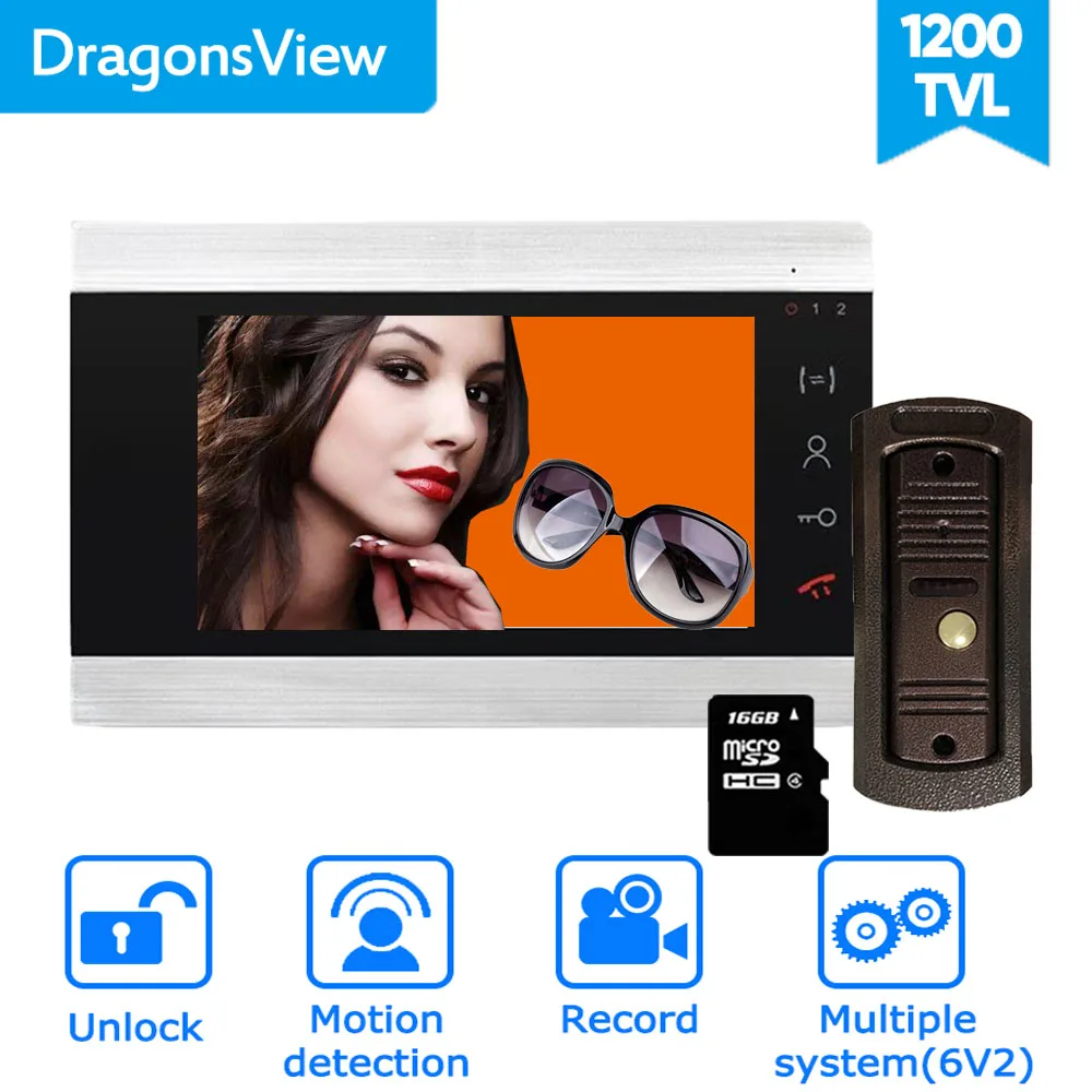 Видеодомофон Dragonsview 7 дюймов видеодомофон для дома запись разблокировки HD