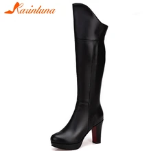 KARINLUNA New Fashion Large Size 33-43 Ladies High Heels Platform Shoes Woman Party Office Autumn Winter Knee High Boots Women