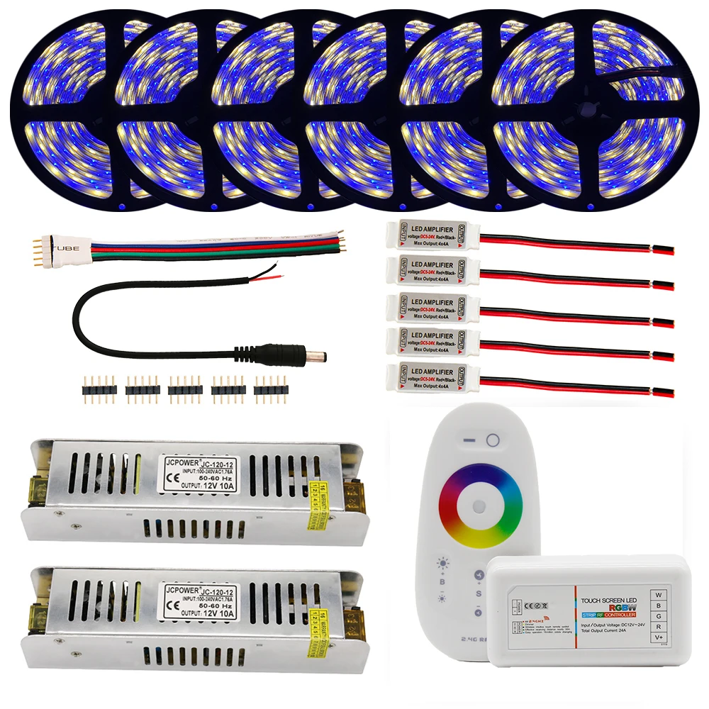 10 м 15 м 20 м 30 м набор DC12V RGB RGBW rgbww 5050 SMD 300 светодиодный s светодиодный полосы+ 2,4G RF пульт дистанционного управления+ адаптер питания+ комплект усилителя