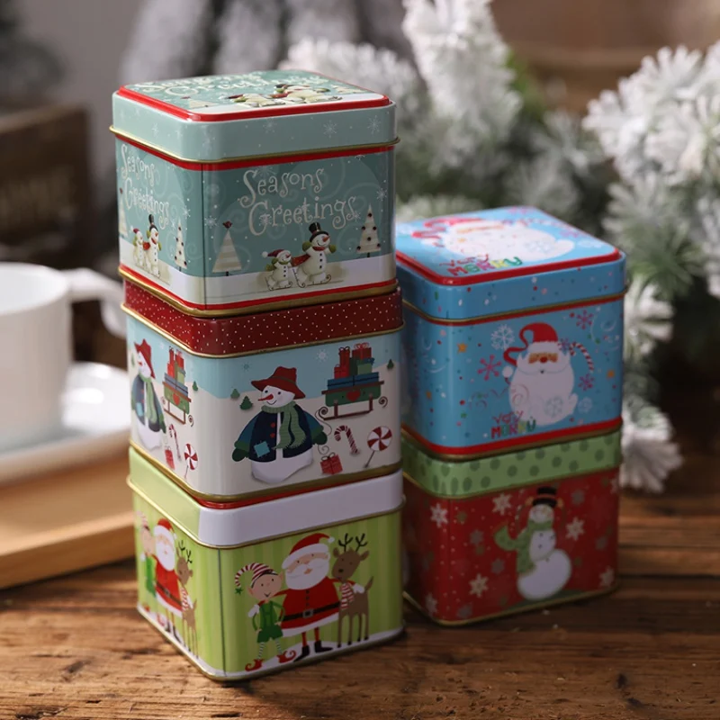 

Christmas Navidad Christmas Tinplate Empty Tins Embossing Candy Cookie Gift Storage Container Christmas Decoration for home