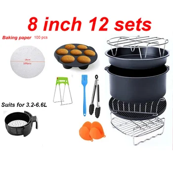 

Air Fryer Accessories 8 Inch Fit for Airfryer 5.2-6.8QT Baking Basket Pizza Plate Grill Pot Kitchen Cooking Tool for Party