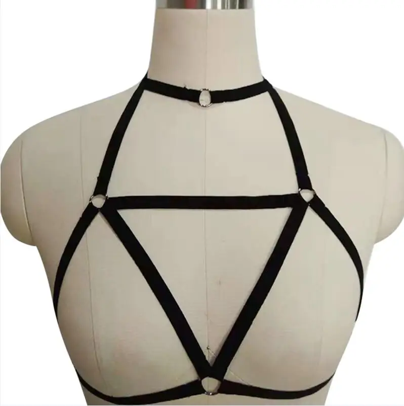 

Women Black Body Harness Belt Sexy Lingerie Hollow Bra Body Cage Goth Punk Crop Top Cage Bra Edgy Bondage Harness Suspender Belt