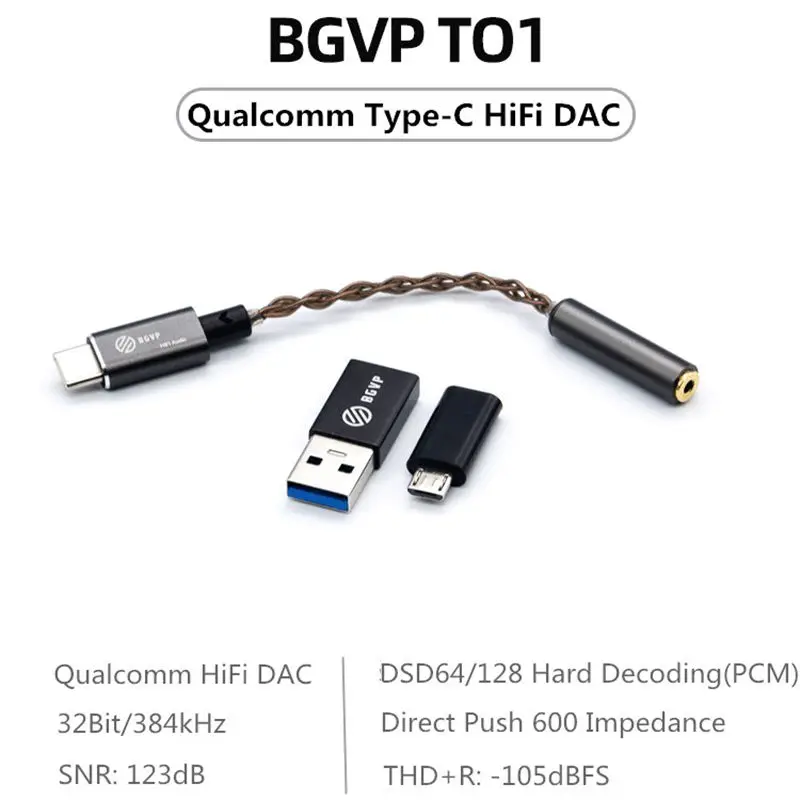 BGVP T01 32Bit/384kHz TYPE-C DAC HiFi аудиоусилитель для наушников v2.5 с адаптером совместимым