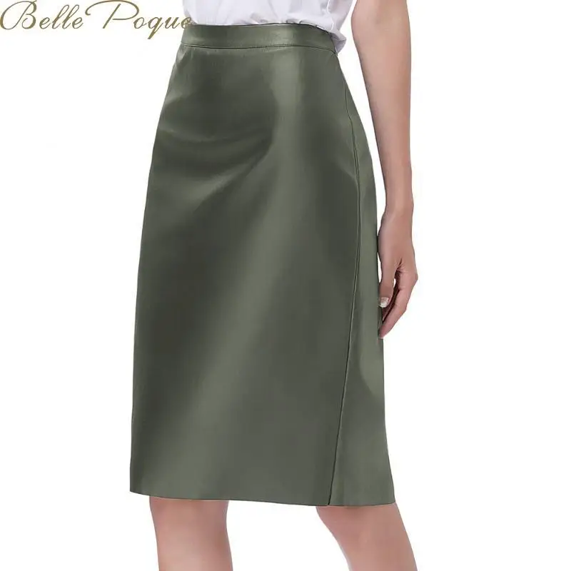 Черная Женская юбка Belle Poque из искусственной кожи, новинка, Сексуальная мини-юбка с высокой талией, облегающая юбка с разрезом, офисная юбка-карандаш размера плюс S-XL