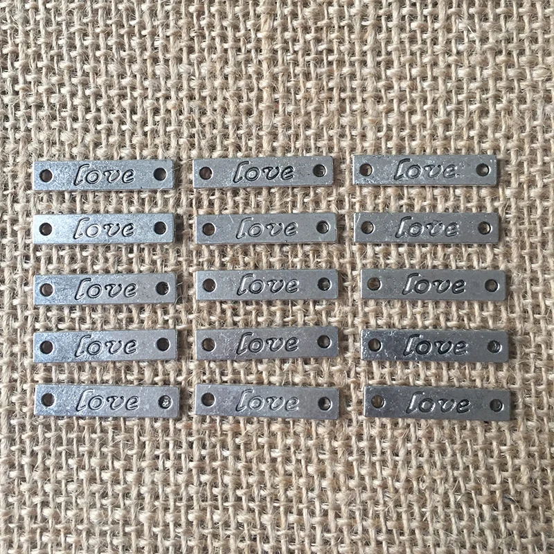 

44 шт./лот 25x6 мм Алфавит Любовь амулеты для изготовления ювелирных изделий кулон двойное отверстие для DIY ожерелья Серьги Браслеты A113