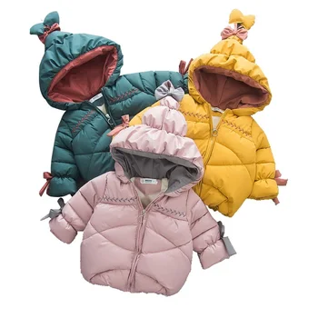 

Baby winter new coat girl warm cotton jacket pointed hat bow thick bread cotton coat jacket girl fur collar hooded coat jacket
