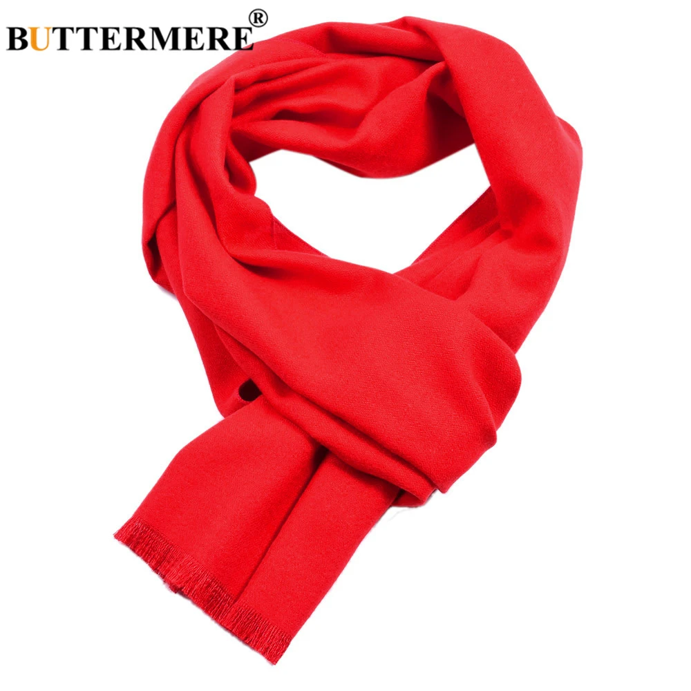 BUTTERMERE Winter Red Men Scarf Solid Cashmere Scarves Tassel British Style for 30cm*180cm |