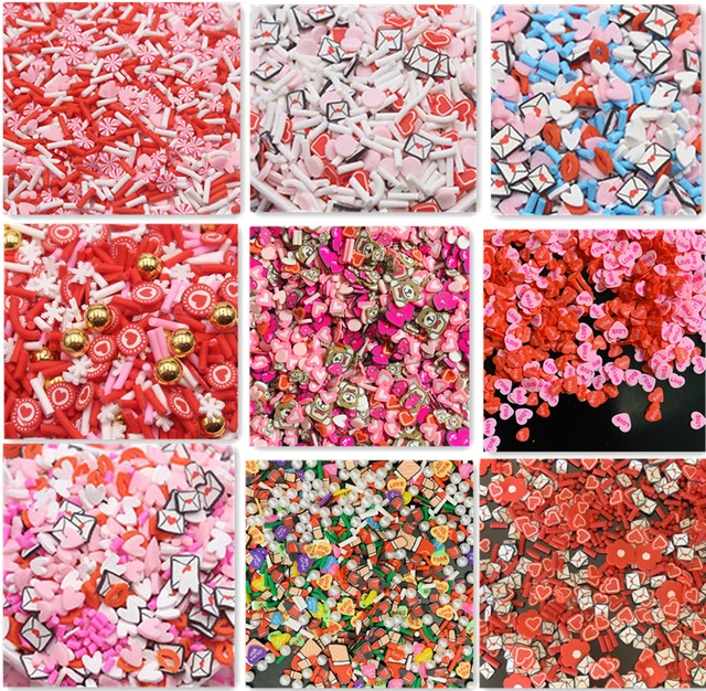 Valentine Mix Hearts Pink Red Fimo Pearl Beads Fake Clay Sprinkles