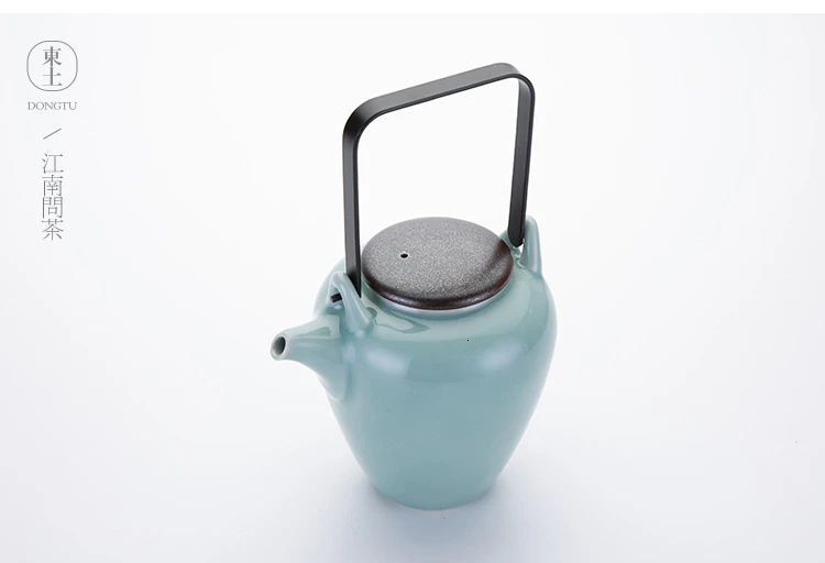 Celadon ручка чайник чайный сервиз костюм керамика кунг-фу чай есть японский чайник три чашки бизнес дела подарок