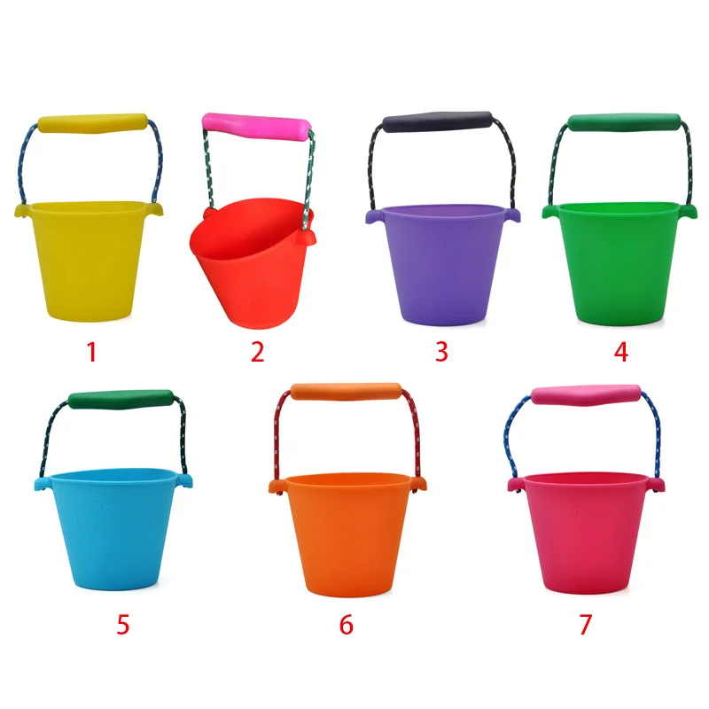 

7 Colors Beach Bucket Silicone Folding Hand-held Barrel Toy Baby Kids Shower Bath Toy Sand Dabbling Pour Water Toy