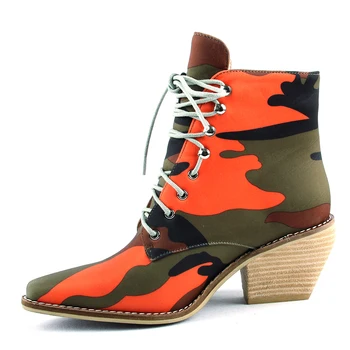 

INS HOT women ankle boots plus size 22-26.5cm length Denim printed camouflage outdoor boots antumn and winter boots women