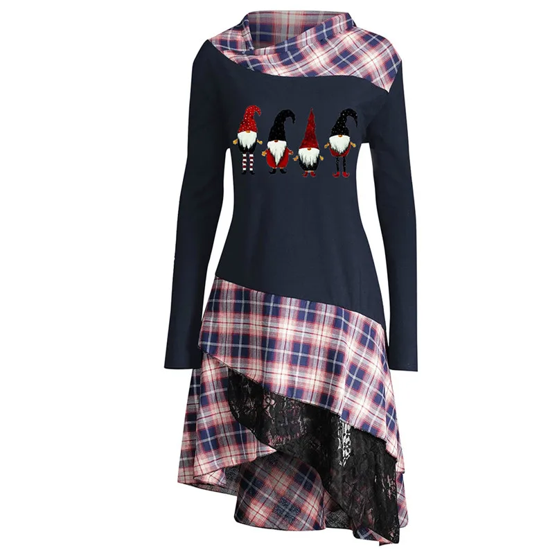Женское рождественское кружевное клетчатое платье мини винтажная праздничная одежда для дам негабаритное Новогоднее платье 40SE25