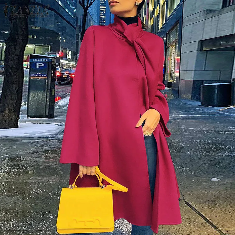 ZANZEA Long Cape Coat Women Hooded Cloak Overcoat Poncho Coats