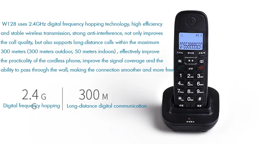 Description Picture 3 of item2.4G Corded/Cordless Phone System with 1 Handset - Answering Machine, 3-Way Conference, 300M Long Range, Wireless Telephone