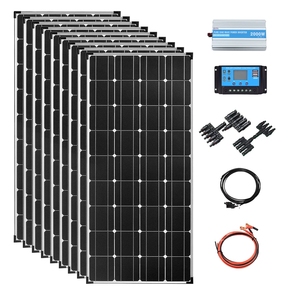 

solar panel 1000w 12v kit complete camping system power 110v 220v with 2000w inverter for home RV battery Off-Grid System