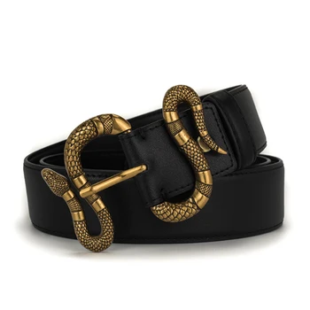 Cinturón de piel auténtica con hebilla de serpiente para mujer y hombre, cinturón de marca de lujo, alta calidad, 2020