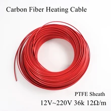 Тефло 12V 220V 36K 12ohm PTFE оболочка из углеродного волокна нагревательный кабель Polyte провод нагреватель для пола под полом инфракрасная теплая крыша комнаты