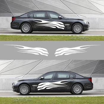 

2PCS Flame Totem Automobile Stickers Stripe Graphic Body Applique Universal Model Cars Decoration Long Striped Stickers