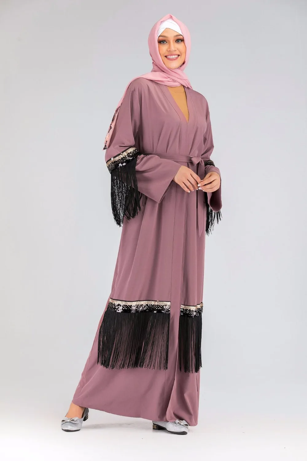 Elegant Muslim Tassels Abaya Maxi Dress Cardigan Long Robe Gowns Kimono Jubah Ramadan Arab Dubai Caftan Islamic Prayer Clothing