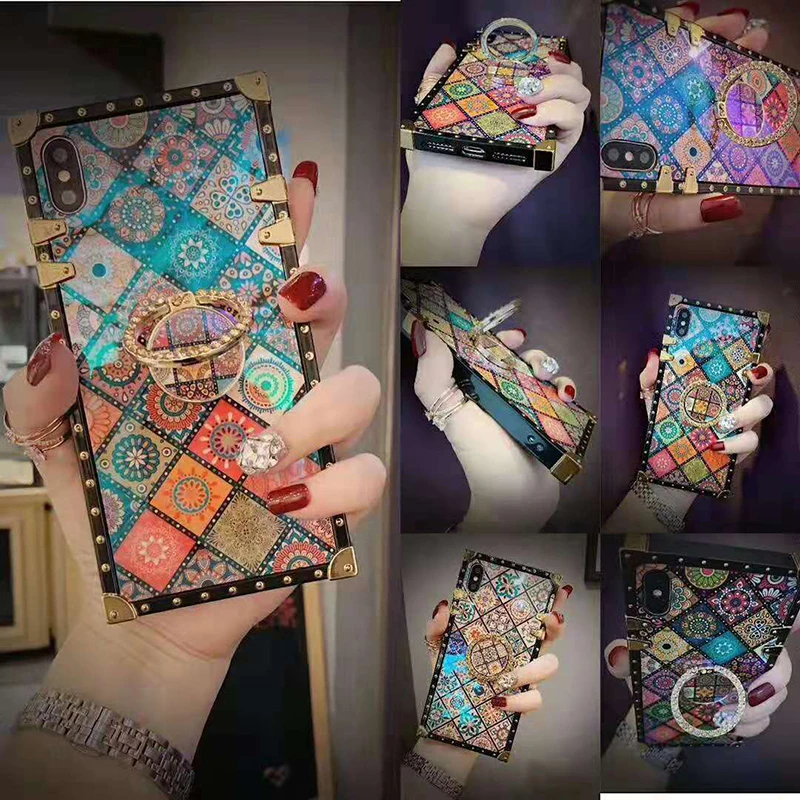 Luxury Square Blu-ray Bohemian Ethnic Style Frame Case for iPhone 7 8 Plus 6 s 11 pro xr xs Max X Soft Silicon for Samsung Cover (4)
