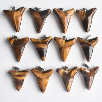 

wholesale 12pcs/lot 2020 New fashion hight quality natural tiger eye stone shark teeth shape pendants for jewelry making free